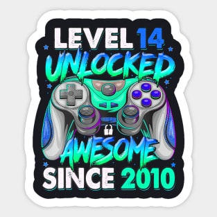 Level 14 Unlocked Awesome Since 2010 14Th Birthday Gaming Sticker